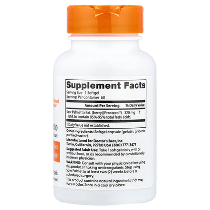 Doctor's Best, Saw Palmetto, Standardized Extract, 320 mg, 60 Softgels