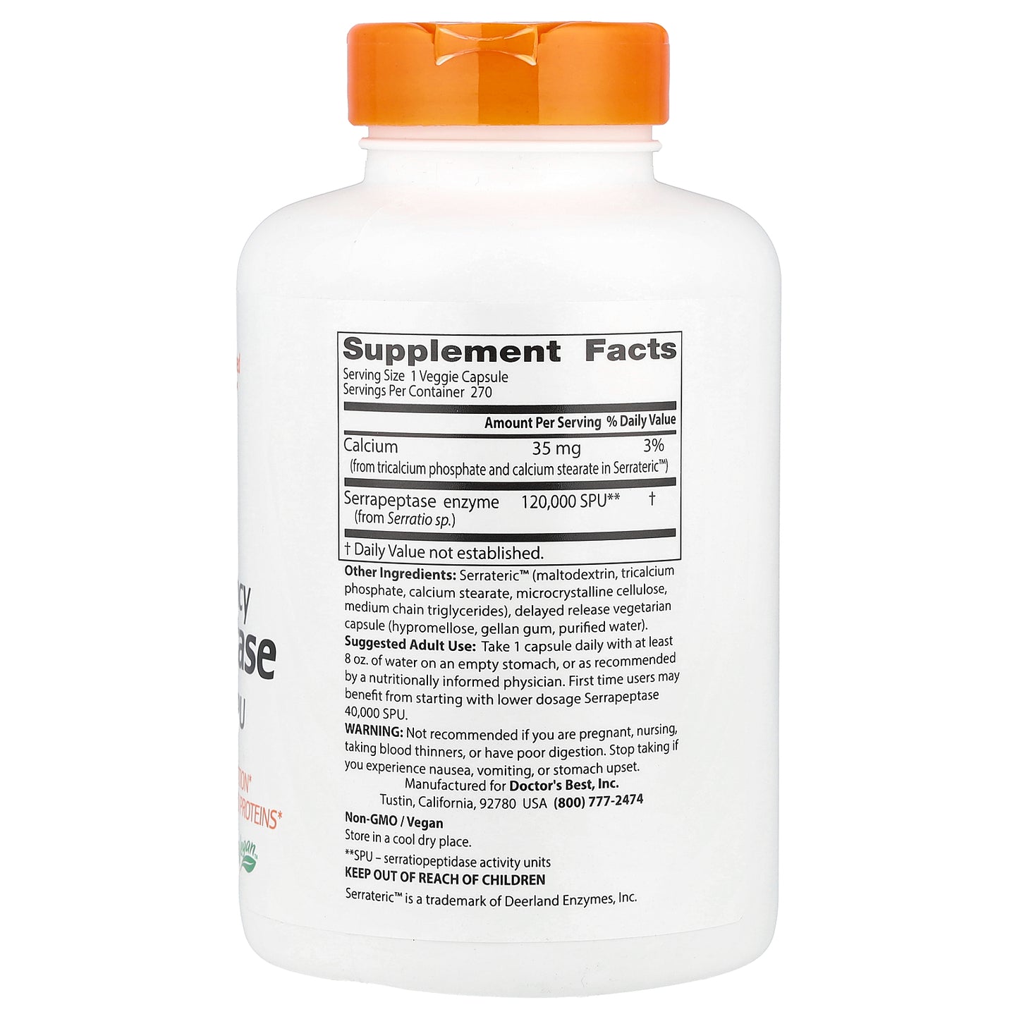 Doctor's Best, High Potency Serrapeptase, 120,000 SPU, 270 Veggie Caps