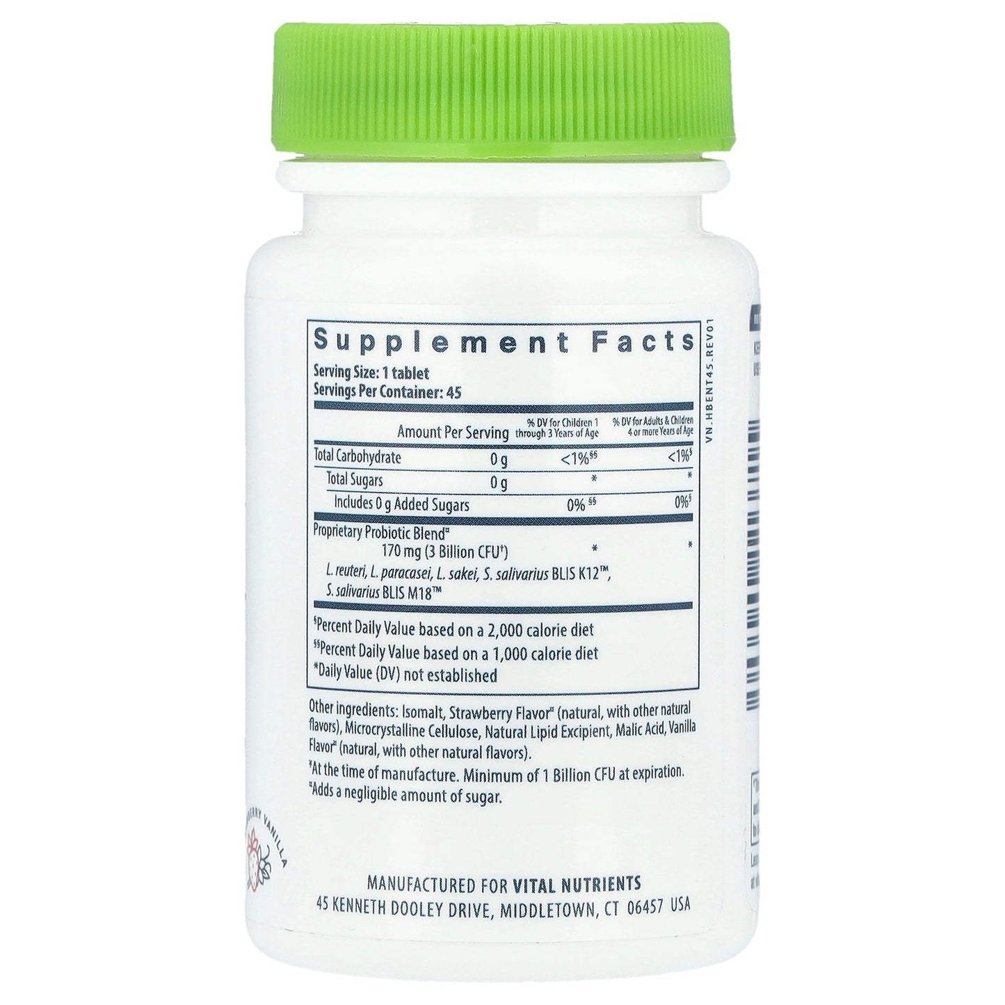 Vital Nutrients, Hyperbiotics®, Pro-Kids® ENT Probiotic, Strawberry Vanilla, 45 Vegan Chewable