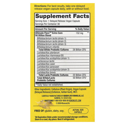 Renew Life, Ultimate Flora™ Probiotic, 50 Billion CFU, 30 Delayed Release Vegan Capsules