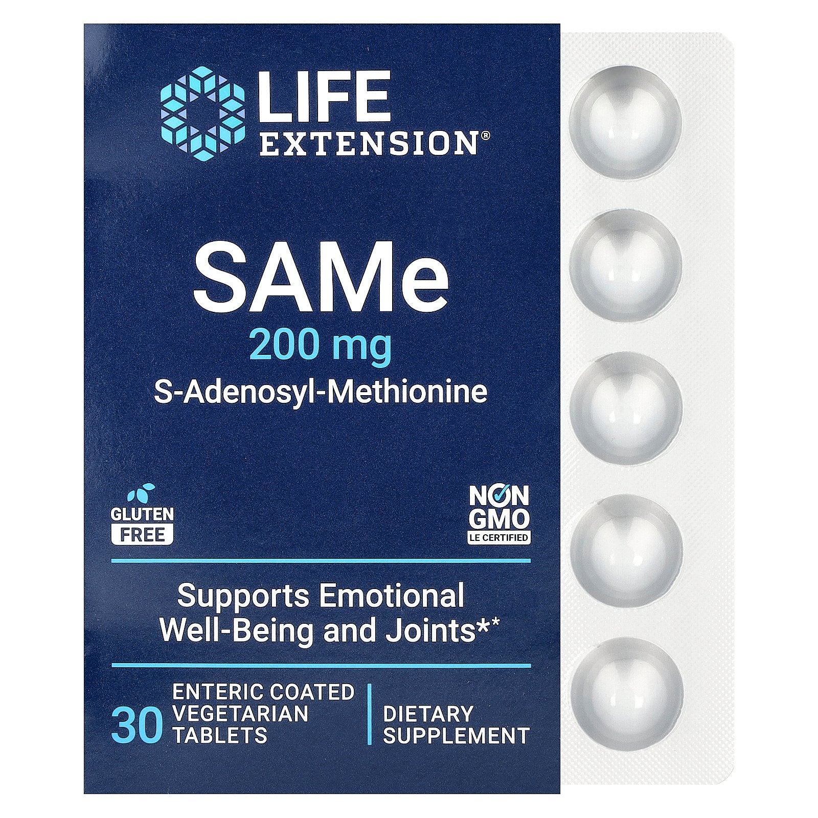 Life Extension, SAMe S-Adenosyl-Methionine, 200 mg, 30 Enteric Coated Vegetarian Tablets