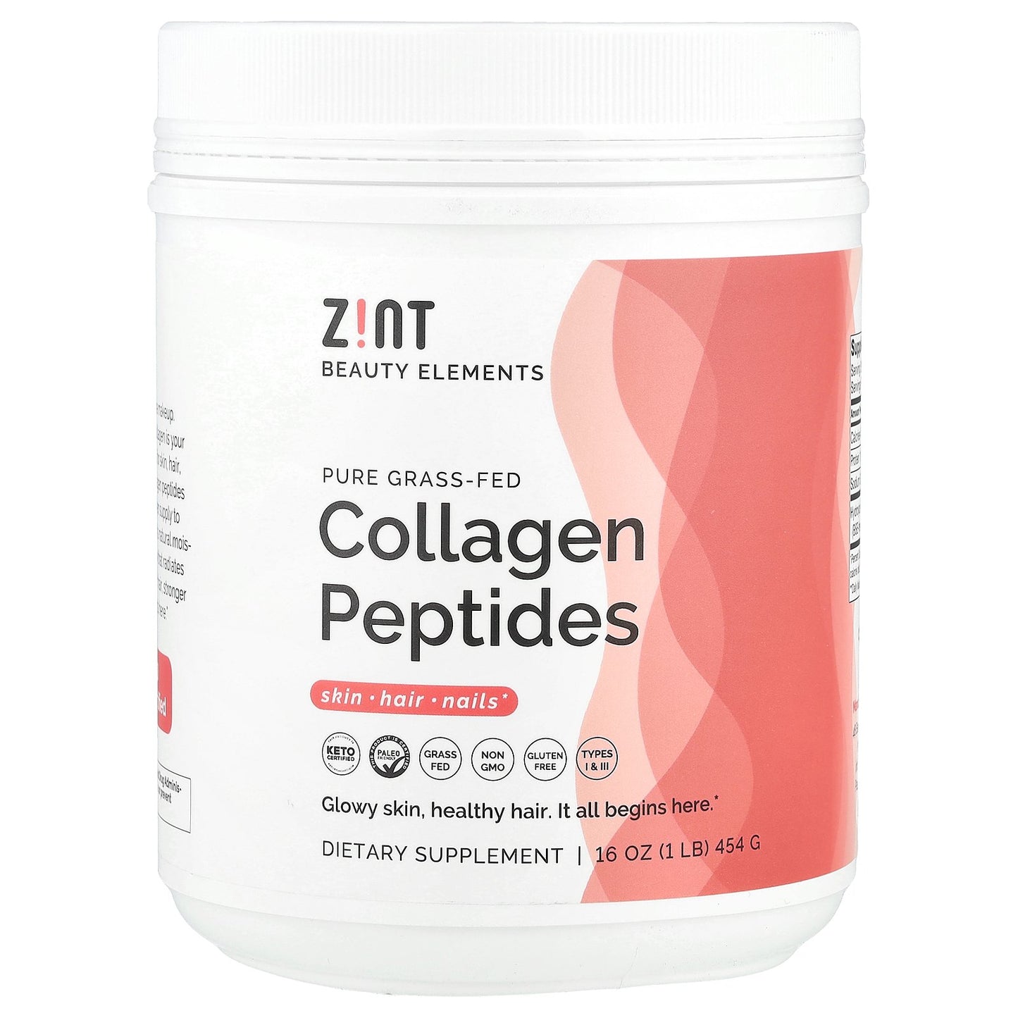 Zint, Pure Grass-Fed Collagen Peptides, Unflavored, Container, 16 oz (454 g)