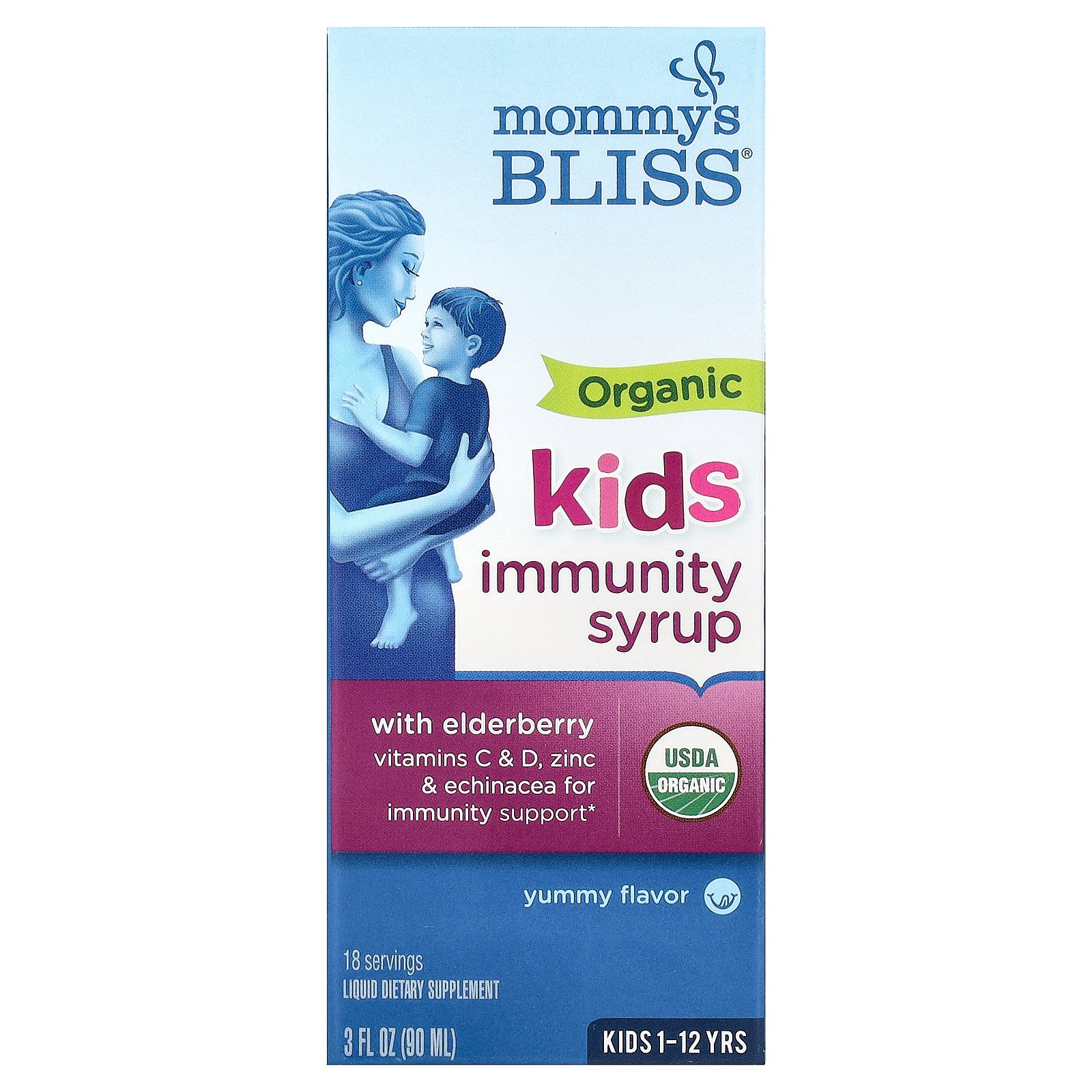 Mommy's Bliss, Kids Organic Immunity Syrup, Kids 1-12 Yrs, 3 fl oz (90 ml)