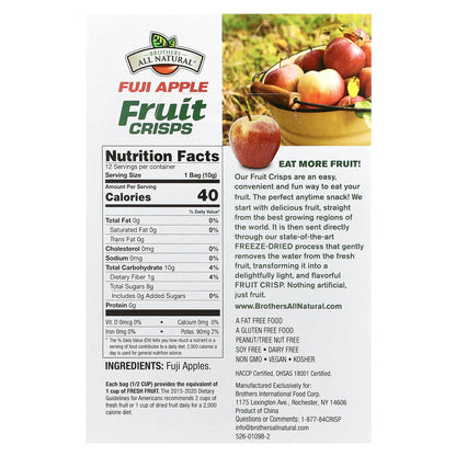 Brothers-All-Natural, Fruit Crisps, Fuji Apple, 12 Single-Serve Bags, 0.35 oz (10 g) Each