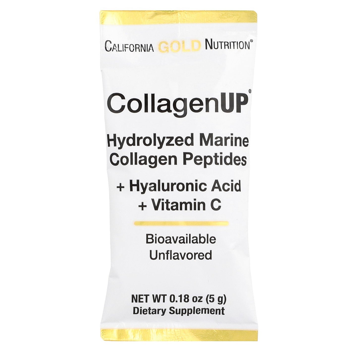 California Gold Nutrition, CollagenUP, Hydrolyzed Marine Collagen Peptides with Hyaluronic Acid and Vitamin C, Unflavored, 10 Packets, 0.18 oz (5 g) Each