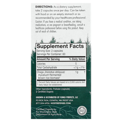 Host Defense, Mushrooms™, Chaga, 120 Capsules (0.5 g per Capsule)