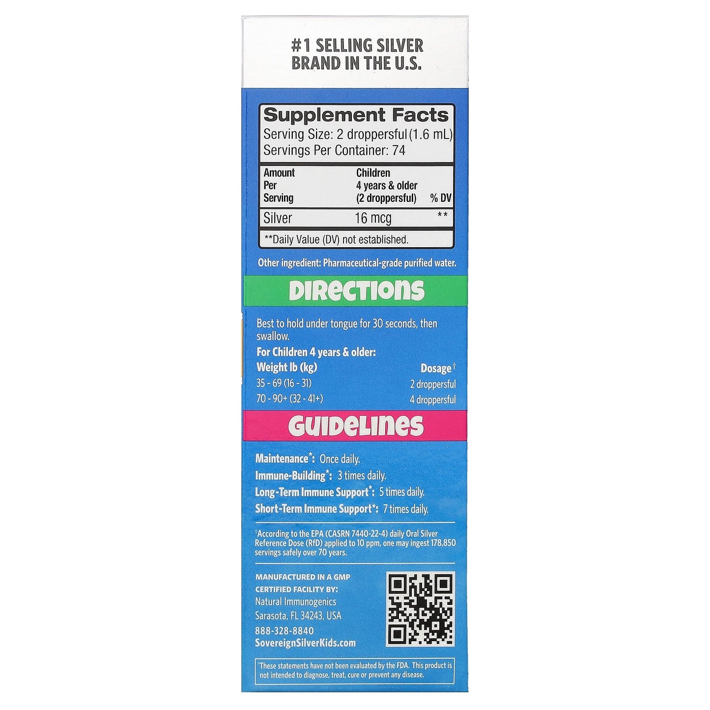 Sovereign Silver, Kids Bio-Active Silver Hydrosol™, Ages 4+, 4 fl oz (118 ml)