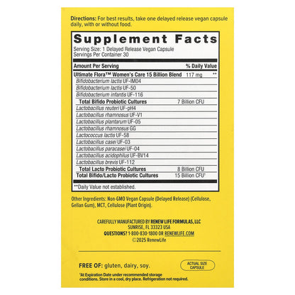 Renew Life, Women's Care, Ultimate Flora™ Probiotic, 15 Billion CFU, 30 Delayed Release Vegan Capsules