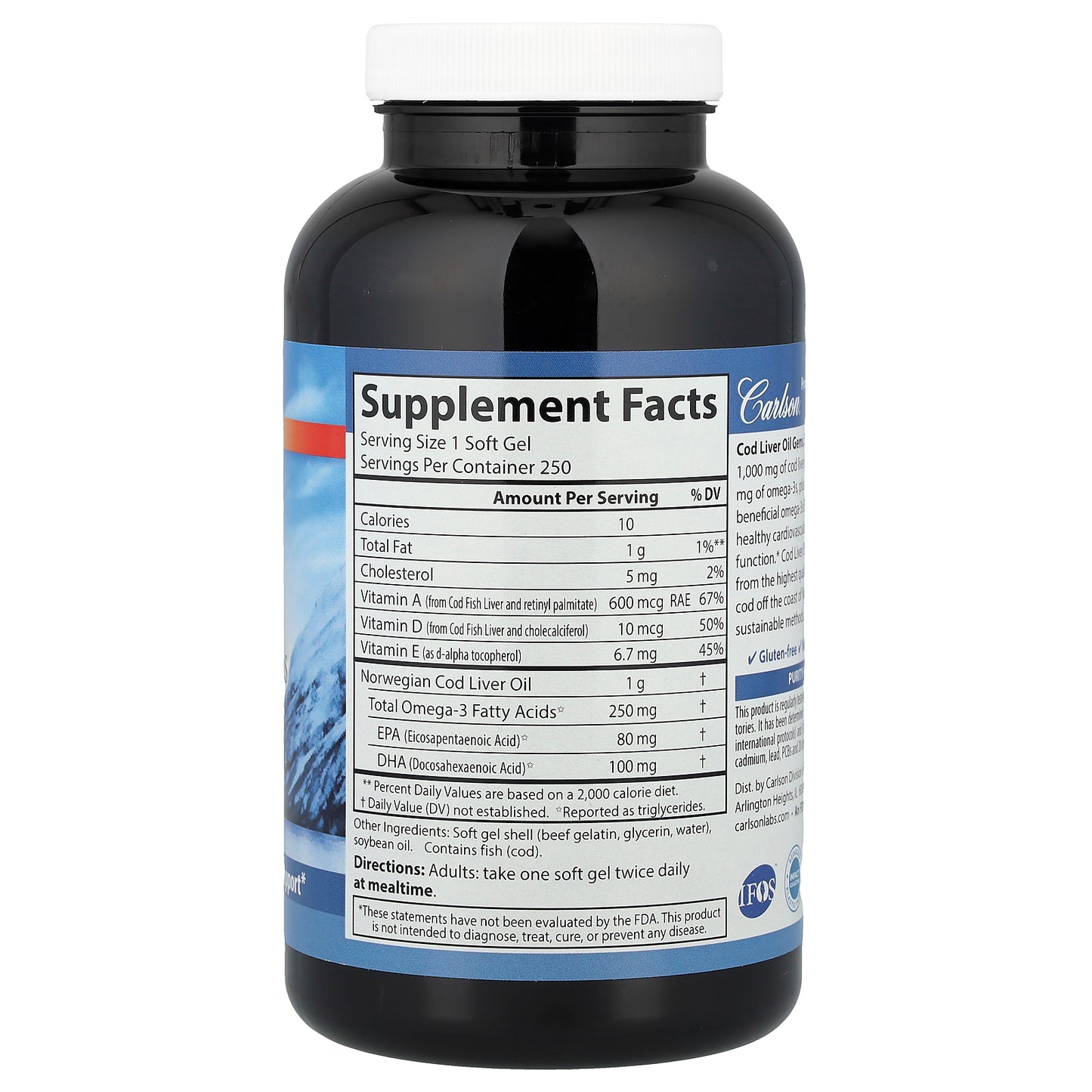 Carlson, Wild Norwegian, Cod Liver Oil Gems, 250 Soft Gels