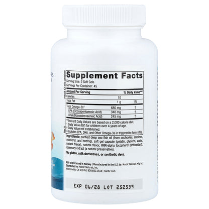 Nordic Naturals, Ultimate Omega® Junior, Ages 6+, Strawberry, 90 Mini Soft Gels (340 mg per Soft Gel)