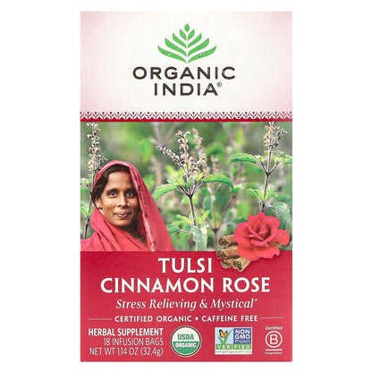 Organic India, Tulsi Tea, Cinnamon Rose, Caffeine-Free, 18 Infusion Bags, 1.14 oz (32.4 g)