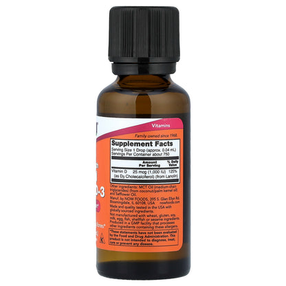 NOW Foods, Liquid Vitamin D-3, 1,000 IU, 1 fl oz (30 ml)