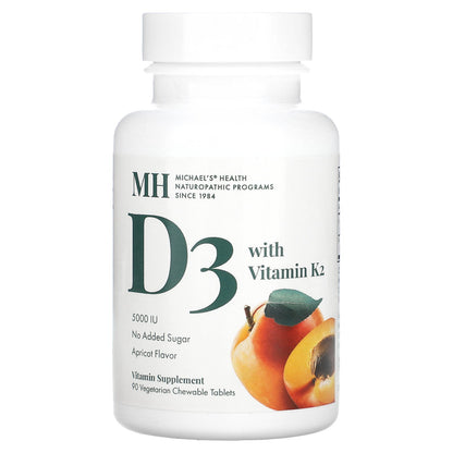 Michael's Health, D3 with Vitamin K2, Apricot, 90 Vegetarian Chewable Tablets