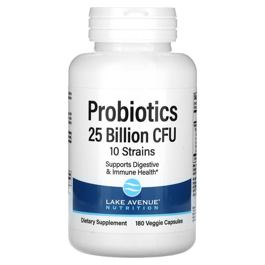 Lake Avenue Nutrition, Probiotics, 10 Strain Blend, 25 Billion CFU, 180 Veggie Capsules