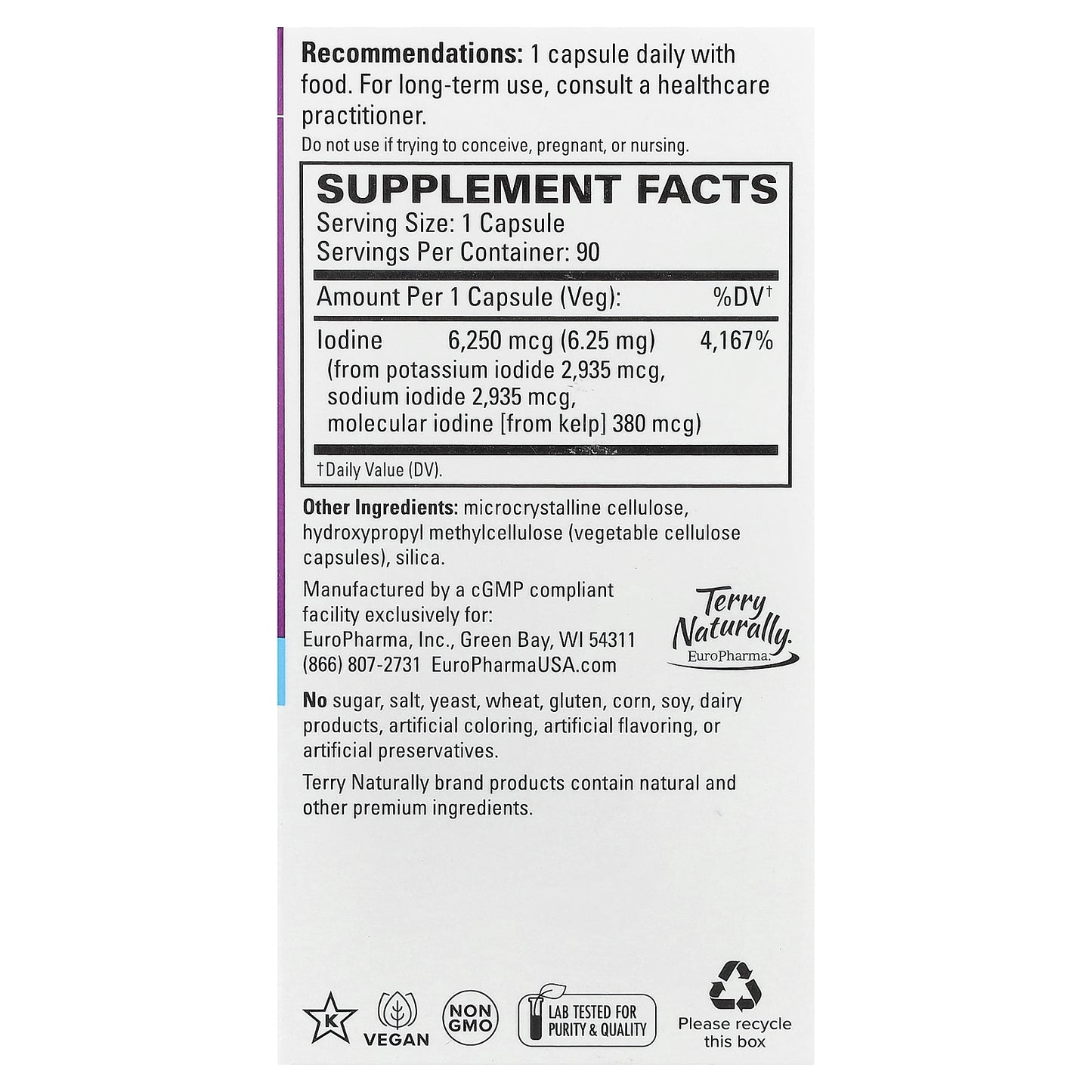 Terry Naturally, Tri-Iodine®, 6.25 mg , 90 Capsules