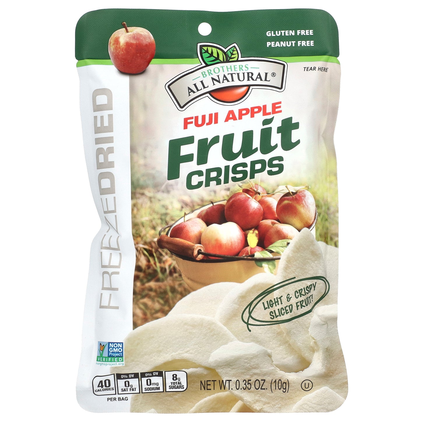 Brothers-All-Natural, Fruit Crisps, Fuji Apple, 12 Single-Serve Bags, 0.35 oz (10 g) Each