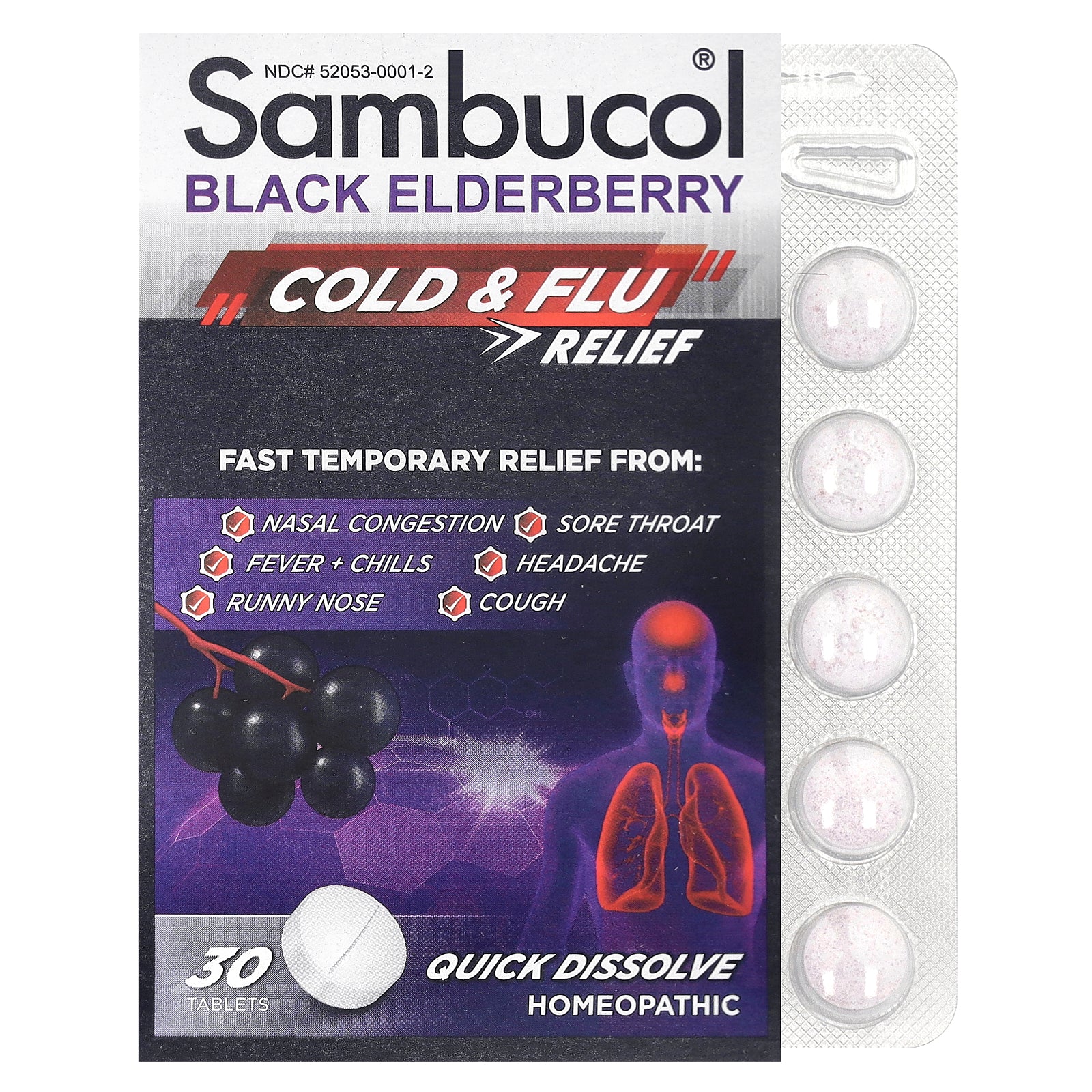 Sambucol, Black Elderberry, Cold & Flu Relief, 30 Tablets