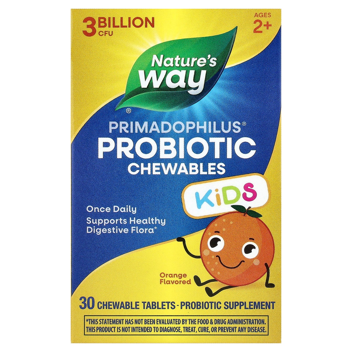 Nature's Way, Primadophilus®, Kids Probiotic Chewable, Ages 2+, Orange, 3 Billion CFU, 30 Chewable Tablets