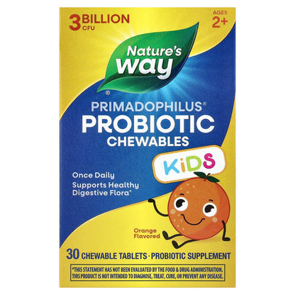 Nature's Way, Primadophilus®, Kids Probiotic Chewable, Ages 2+, Orange, 3 Billion CFU, 30 Chewable Tablets
