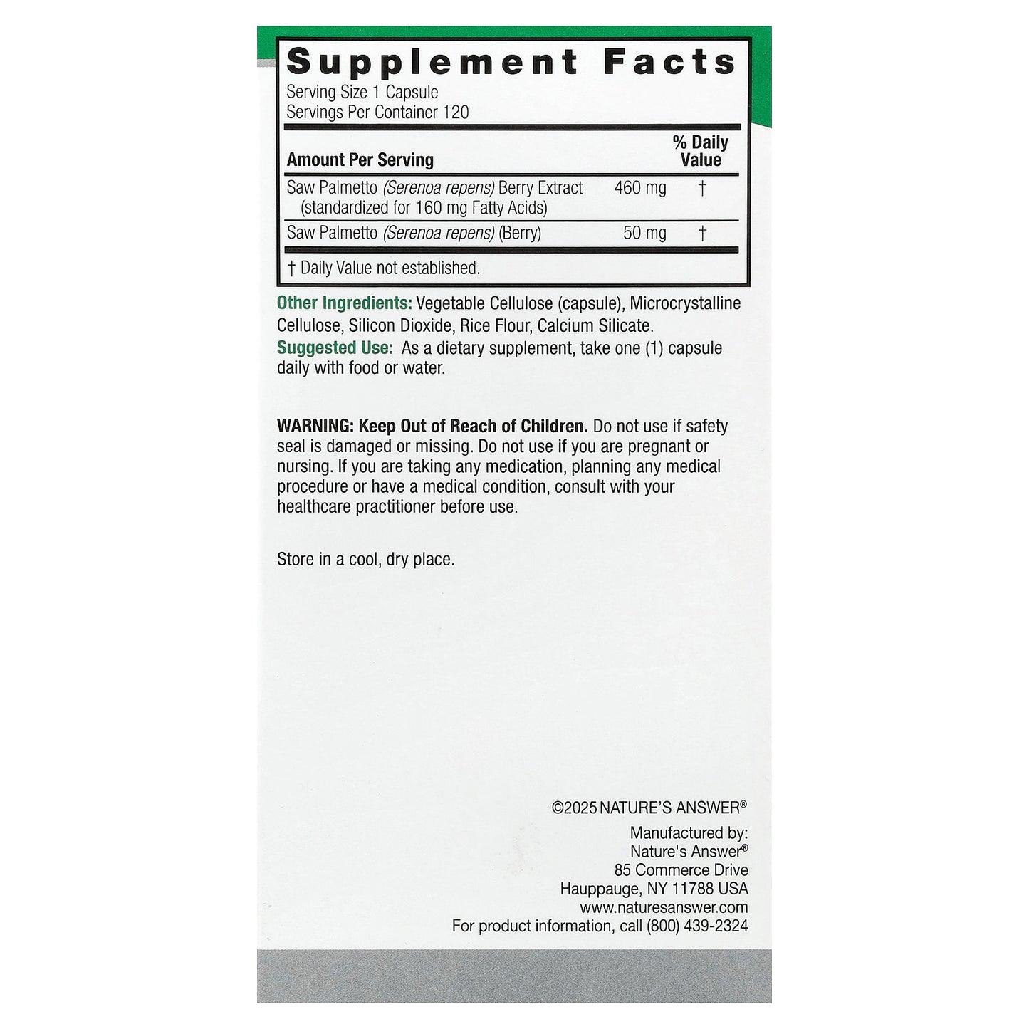 Nature's Answer, Saw Palmetto, Standardized, 120 Vegetarian Capsules