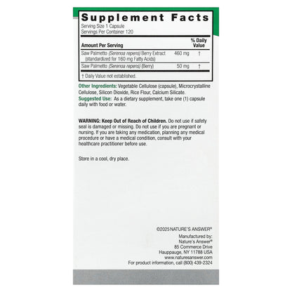 Nature's Answer, Saw Palmetto, Standardized, 120 Vegetarian Capsules