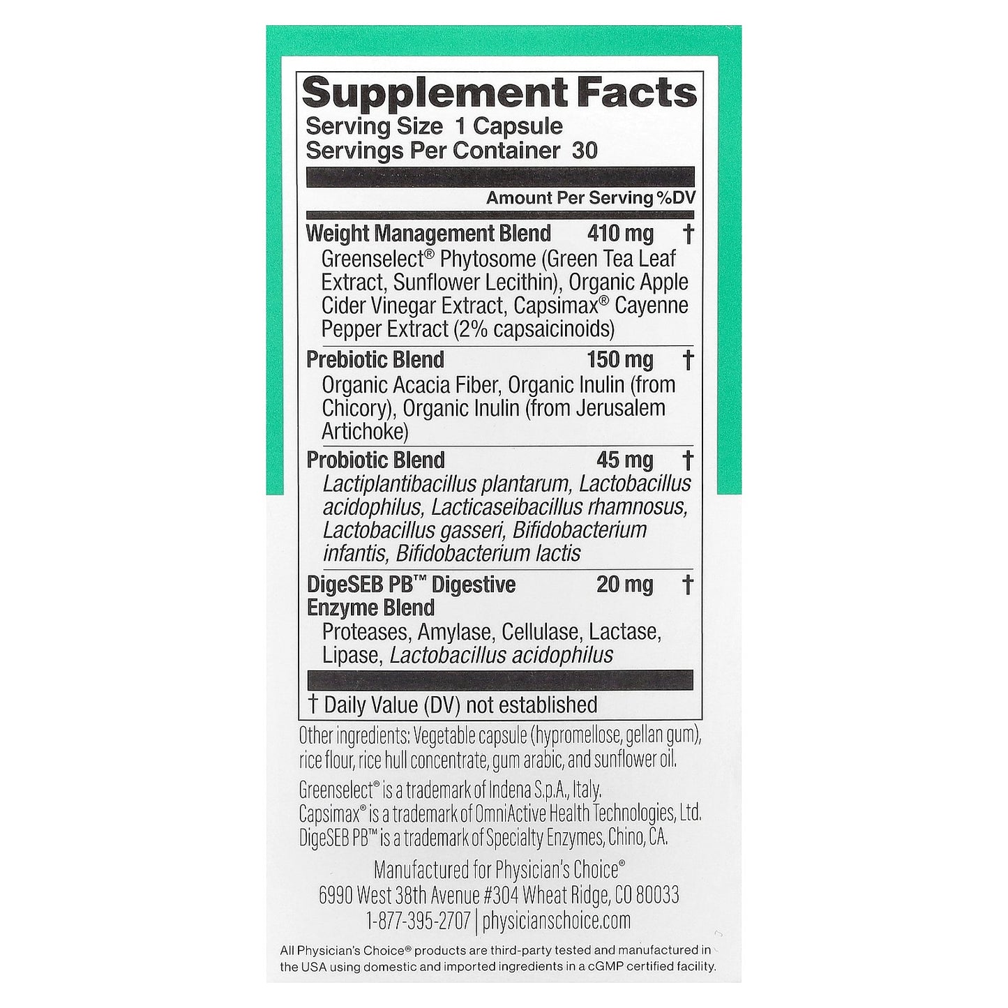 Physician's Choice, Thin 30 Probiotic, 30 Capsules