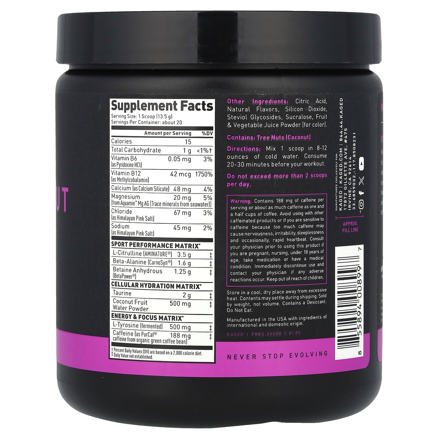 Kaged, PRE-KAGED Sport, Pre-Workout, Glacier Grape, 9.31 oz (264 g)