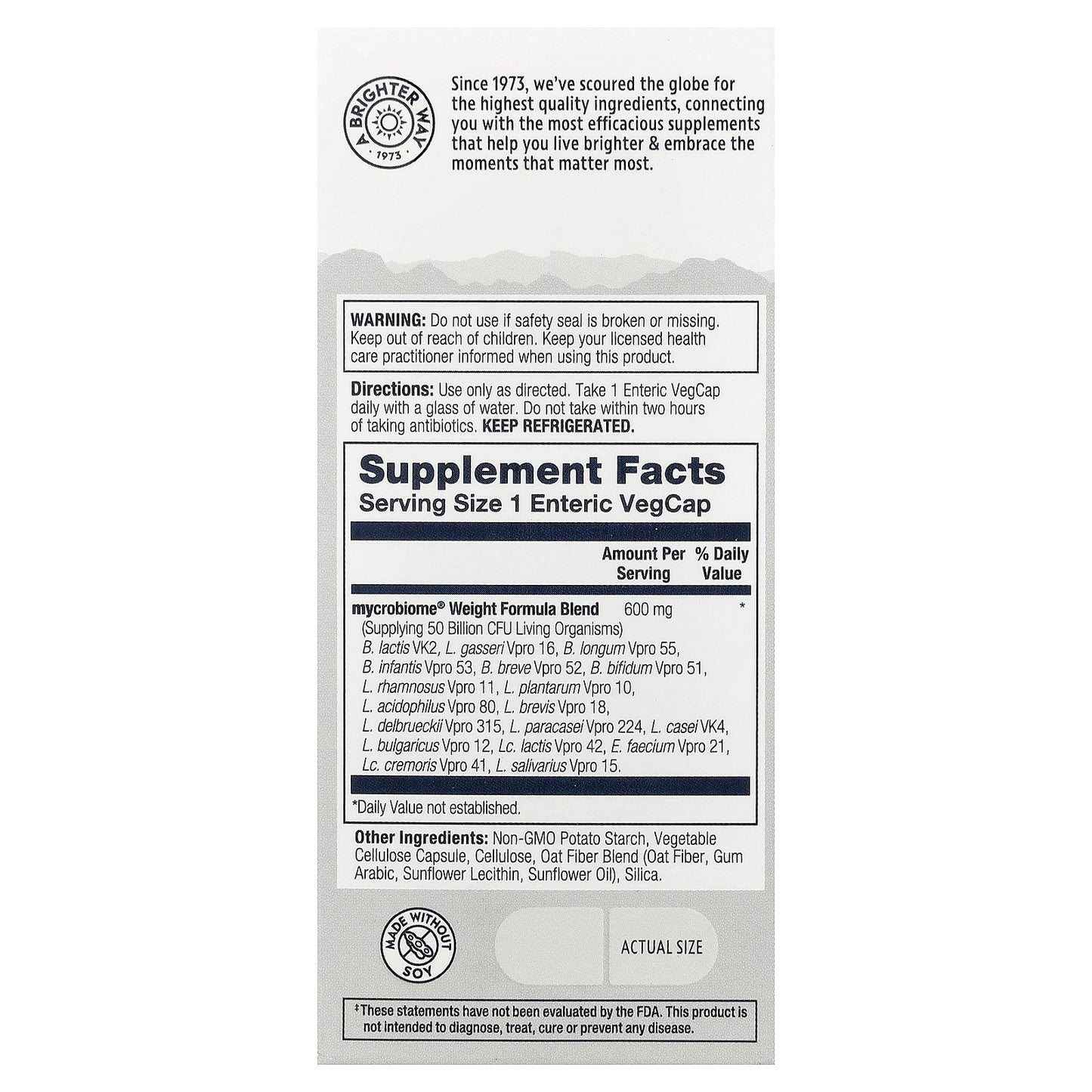 Solaray, Mycrobiome® Probiotic Weight Formula, 30 VegCaps