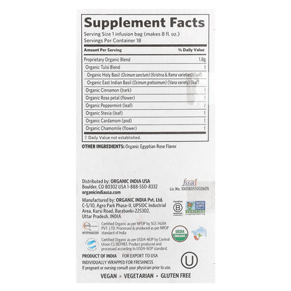 Organic India, Tulsi Cinnamon Rose Tea, Caffeine-Free, 18 Infusion Bags, 1.14 oz (32.4 g)