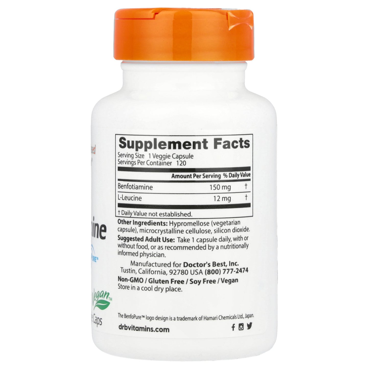 Doctor's Best, Benfotiamine 150 with BenfoPure™, 150 mg, 120 Veggie Caps