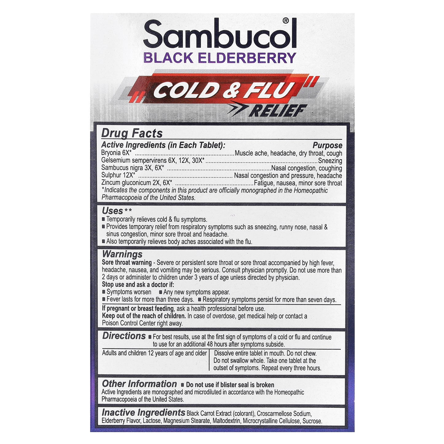 Sambucol, Black Elderberry, Cold & Flu Relief, 30 Tablets