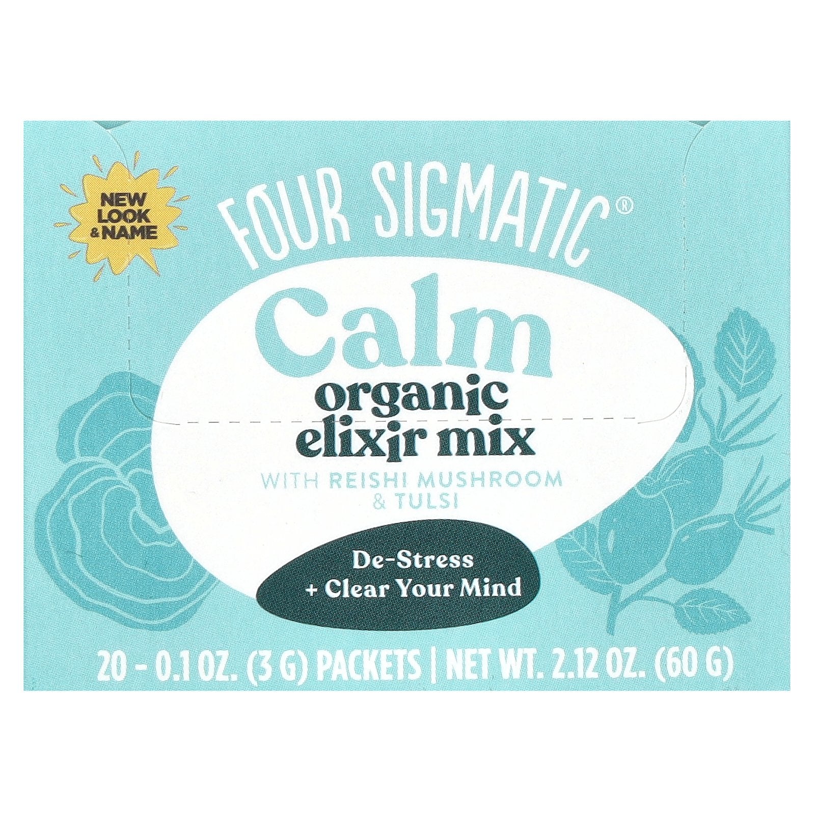 Four Sigmatic, Calm, Organic Elixir Mix With Reishi Mushroom & Tulsi, Caffeine Free, 20 Packets, 0.1 oz (3 g) Each
