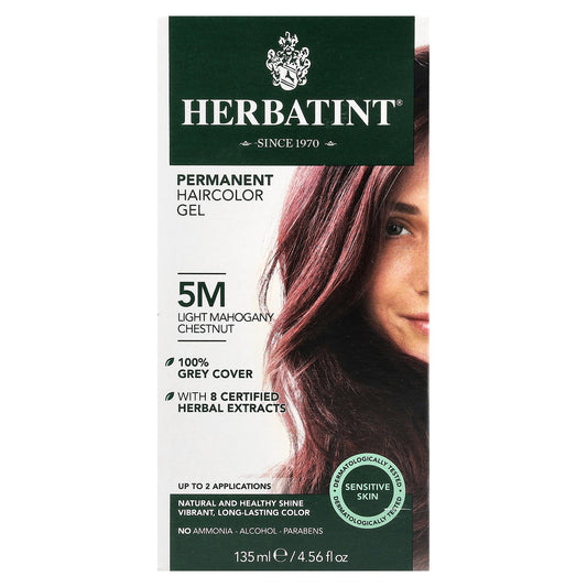 Herbatint, Permanent Haircolor Gel, 5M Light Mahogany Chestnut, 4.56 fl oz (135 ml)