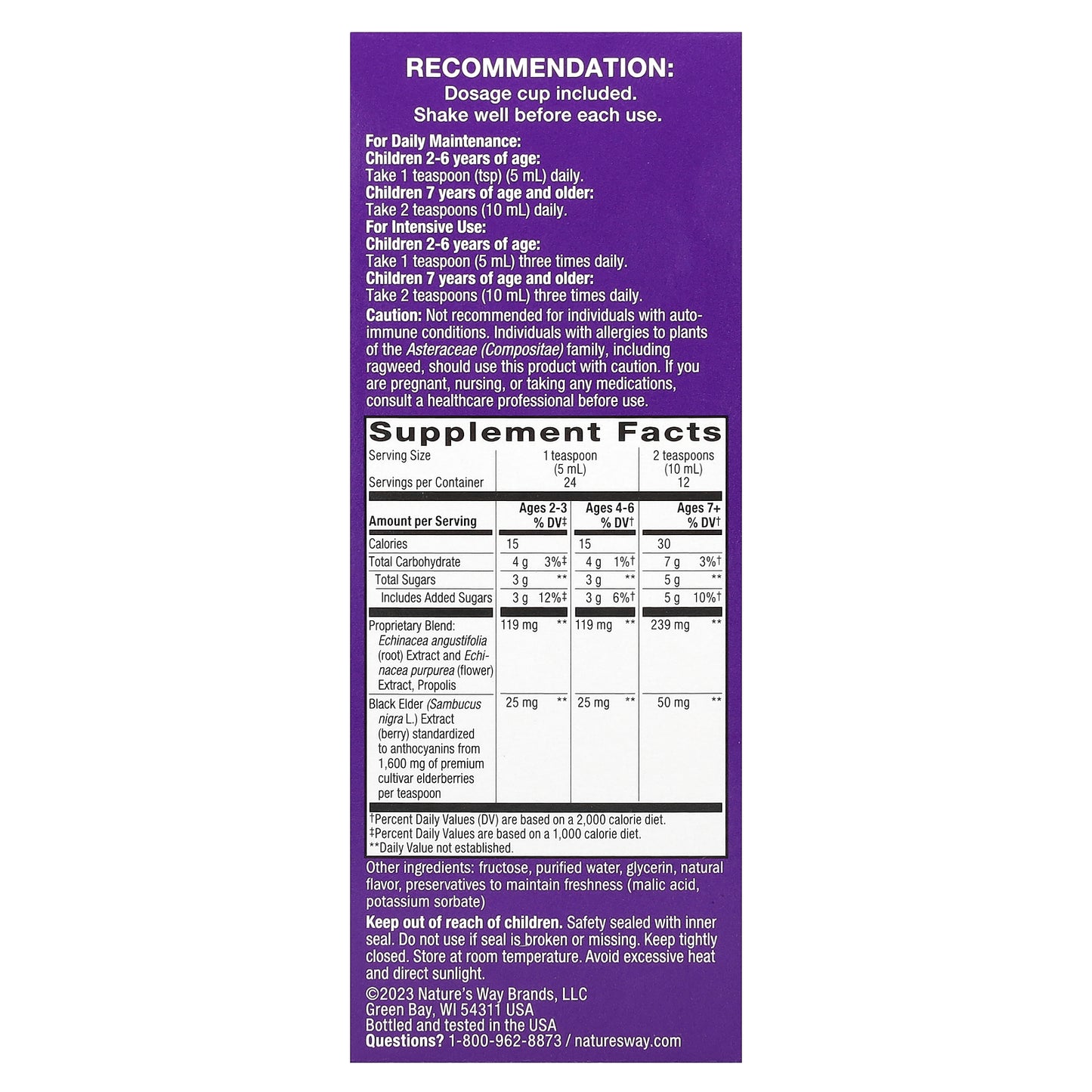 Nature's Way, Sambucus® Kids, Immune Syrup Elderberry with Propolis & Echinacea, Ages 2+, 4 fl oz (120 ml)