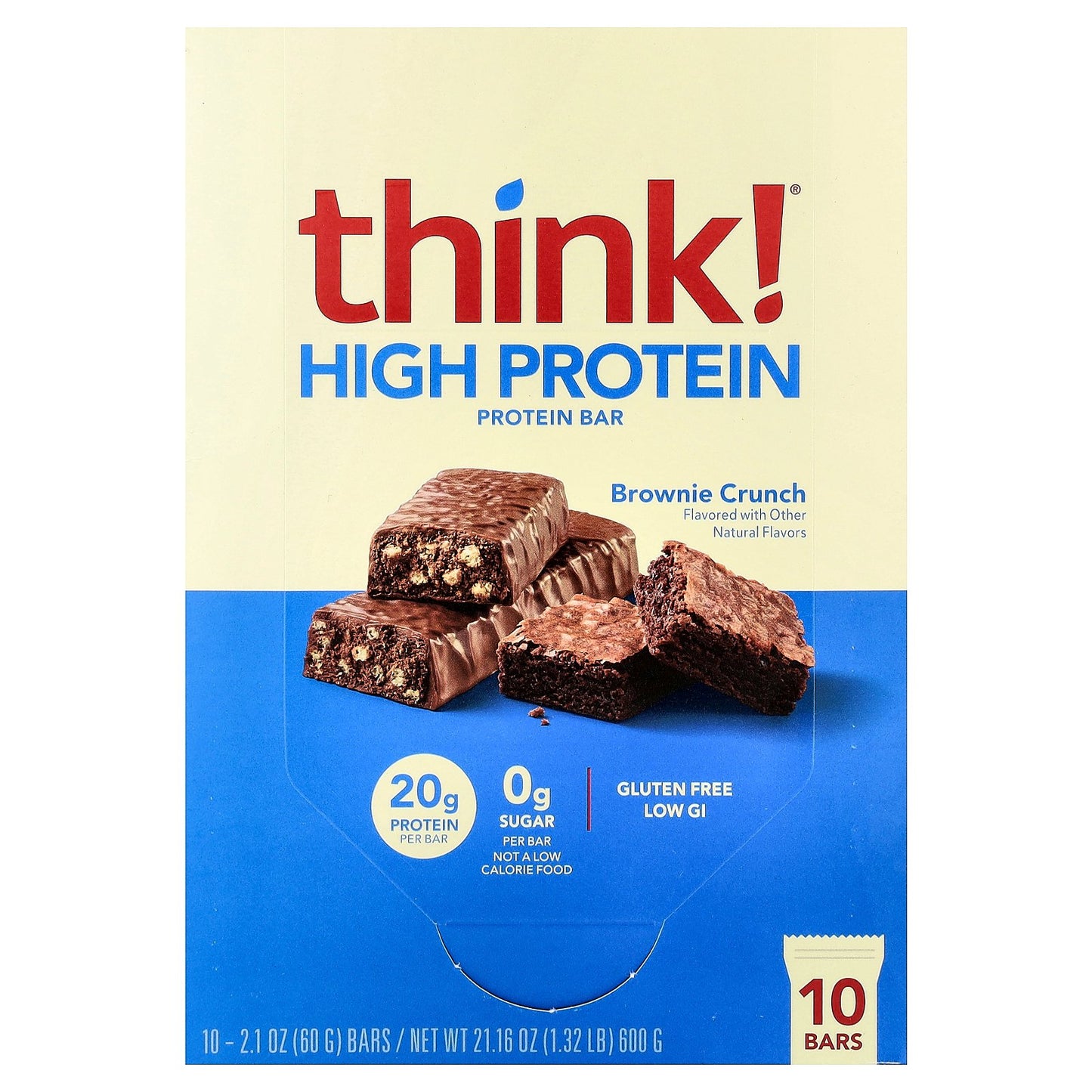 Think !, High Protein Bars, Brownie Crunch, 10 Bars, 2.1 oz (60 g) Each
