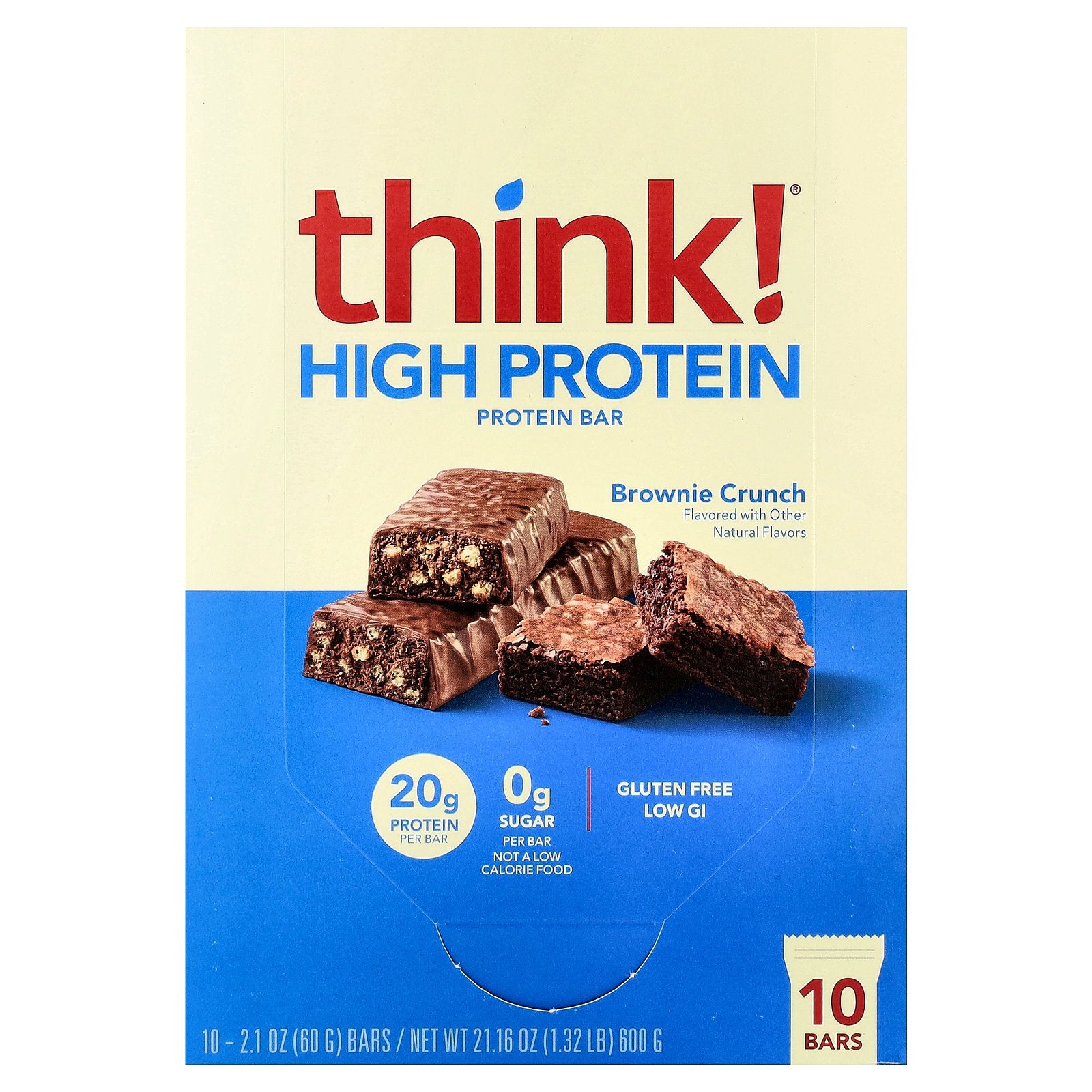 Think !, High Protein Bars, Brownie Crunch, 10 Bars, 2.1 oz (60 g) Each