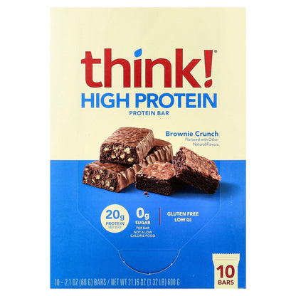 Think !, High Protein Bars, Brownie Crunch, 10 Bars, 2.1 oz (60 g) Each