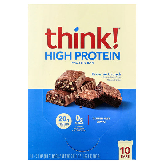 Think !, High Protein Bars, Brownie Crunch, 10 Bars, 2.1 oz (60 g) Each