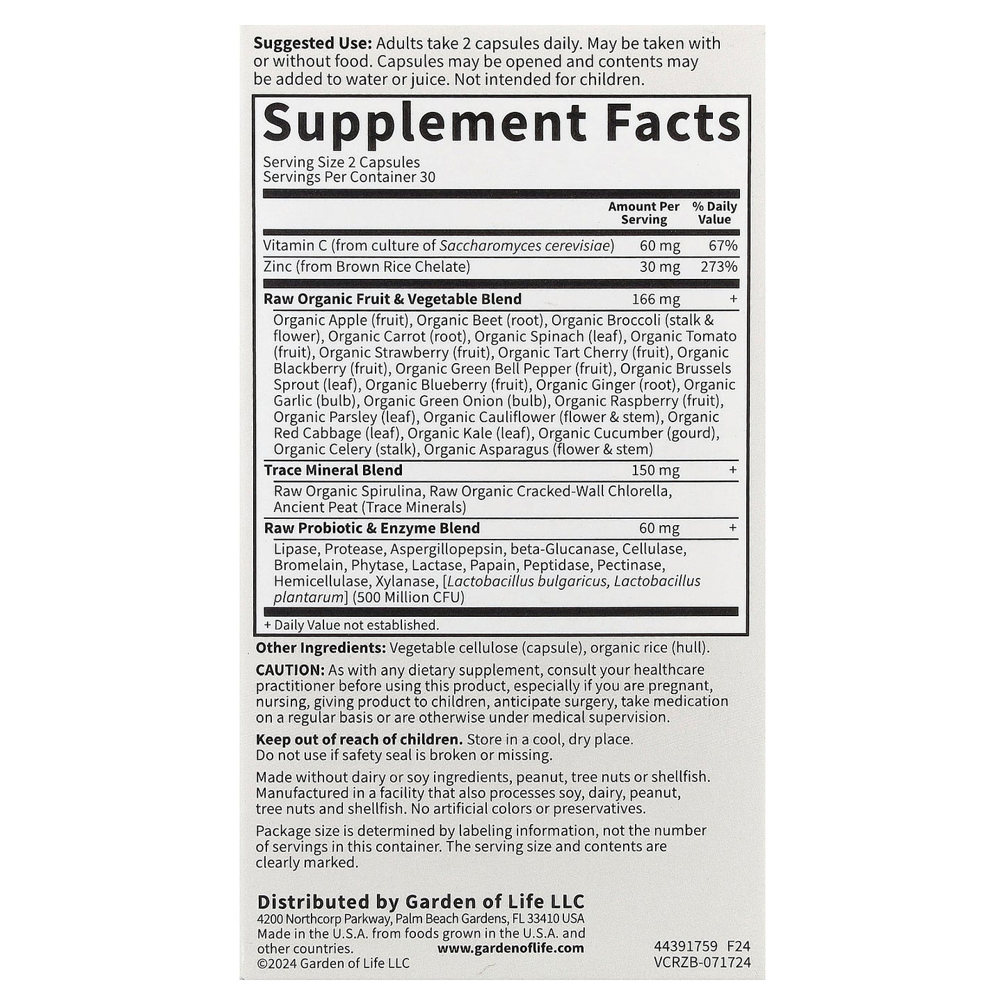 Garden of Life, Vitamin Code®, RAW Zinc™ with Vitamin C, 60 Vegan Capsules