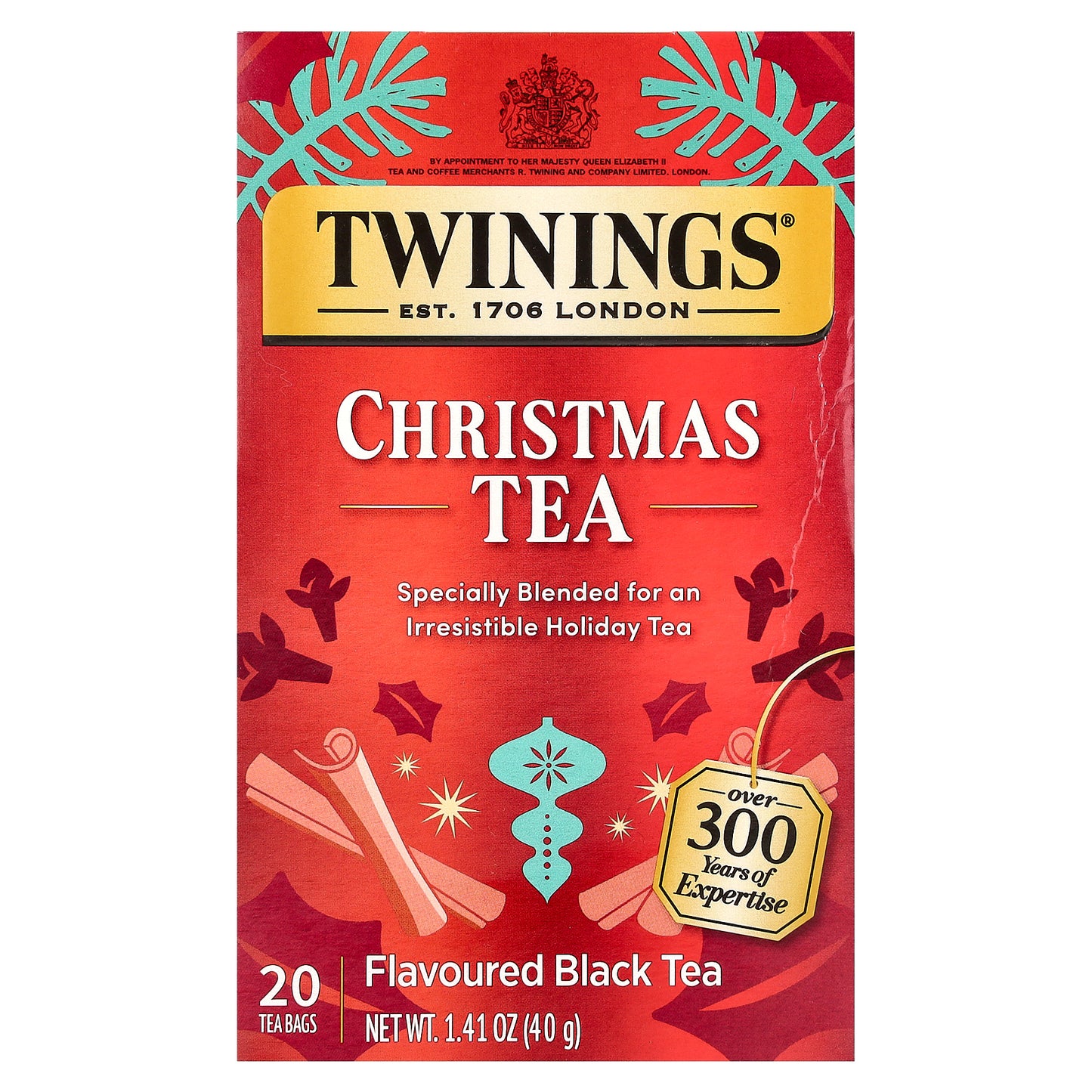 Twinings, Flavored Black Tea, Christmas Tea, 20 Tea Bags, 1.41 oz (40 g)