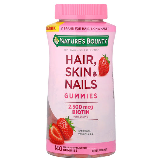 Nature's Bounty, Optimal Solutions®, Hair, Skin & Nails Gummies, Strawberry, 140 Gummies