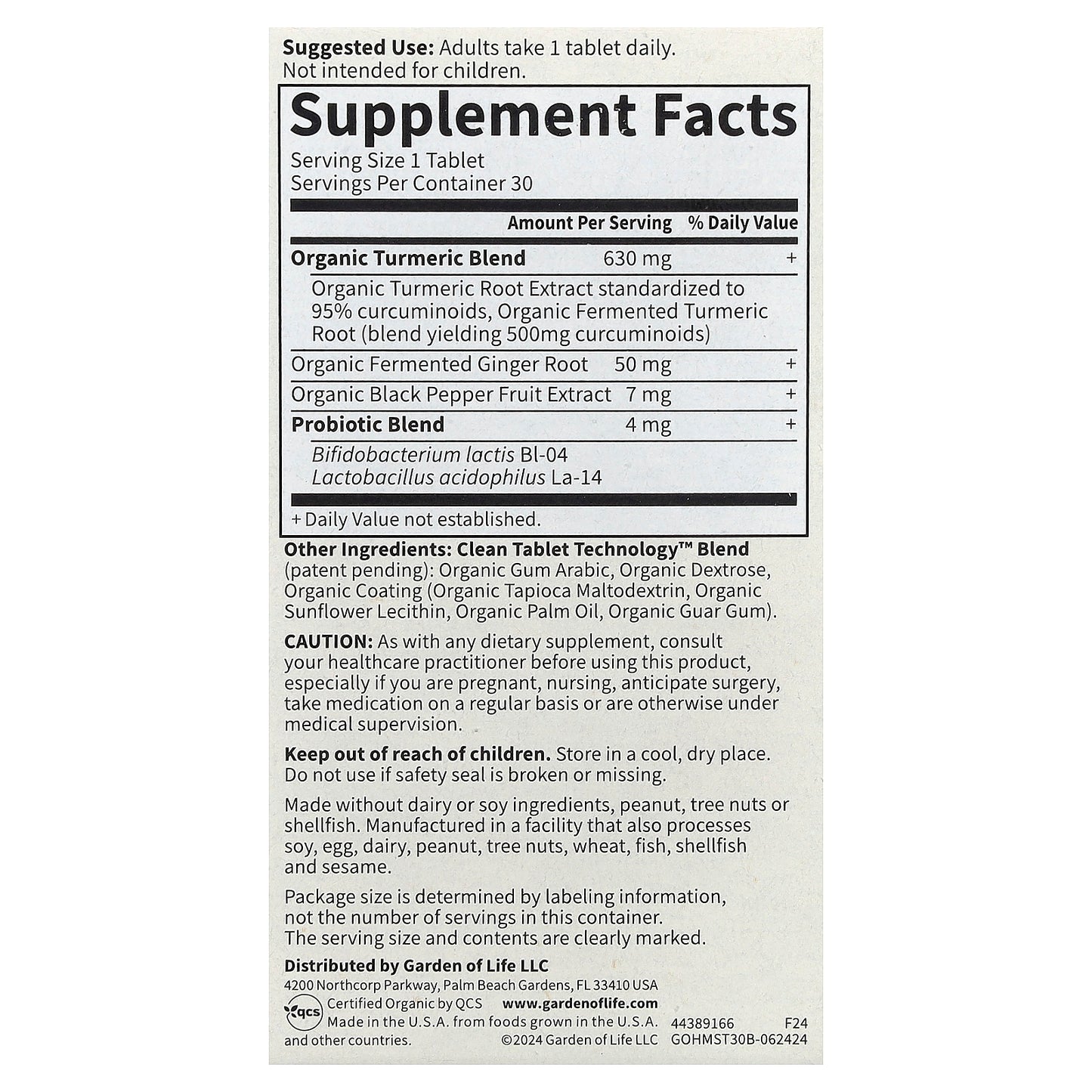 Garden of Life, Turmeric, Maximum Strength, 30 Vegan Tablets