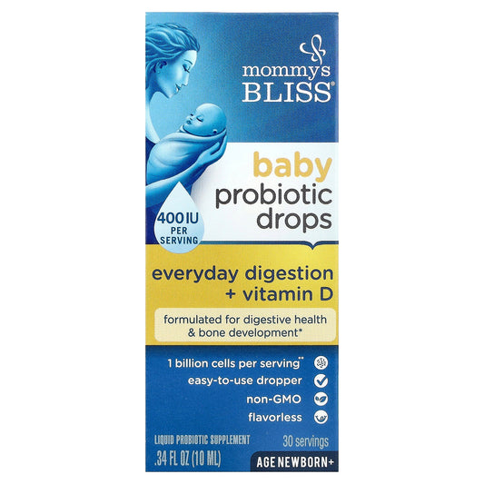 Mommy's Bliss, Baby Probiotic Drops + Vitamin D, Newborn+, 0.34 fl oz (10 ml)