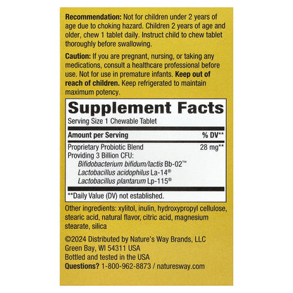 Nature's Way, Primadophilus®, Kids Probiotic Chewable, Ages 2+, Orange, 3 Billion CFU, 30 Chewable Tablets