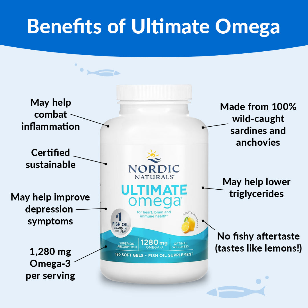 Nordic Naturals, Ultimate Omega, Lemon, 1,280 mg, 180 Soft Gels (640 mg per Soft Gel)