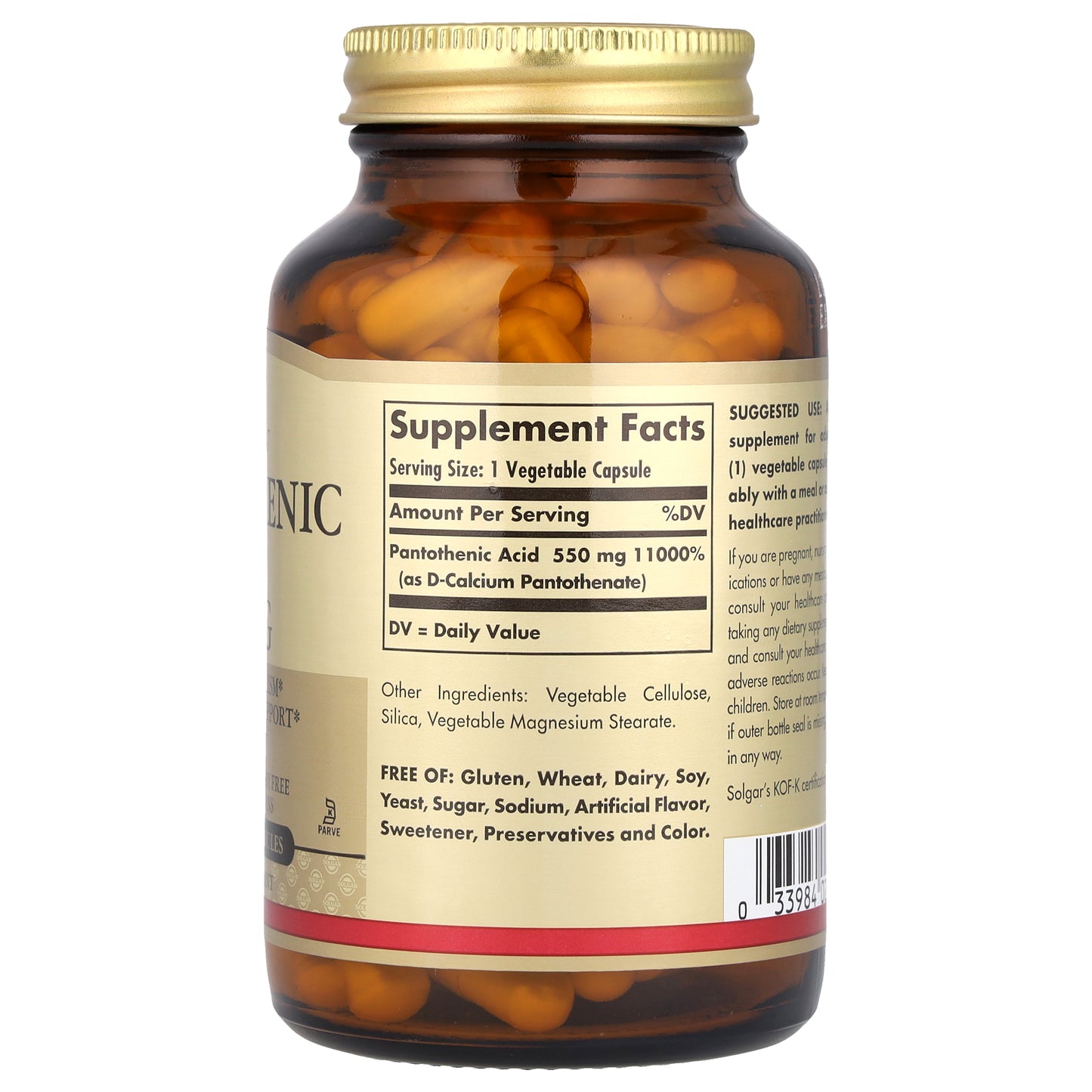 Solgar, Pantothenic Acid, 550 mg, 100 Vegetable Capsules