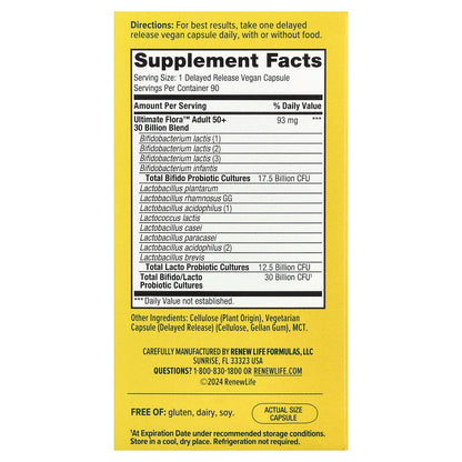 Renew Life, Ultimate Flora™ Probiotic, Adult 50+ , 30 Billion CFU, 90 Delayed Release Vegan Capsules