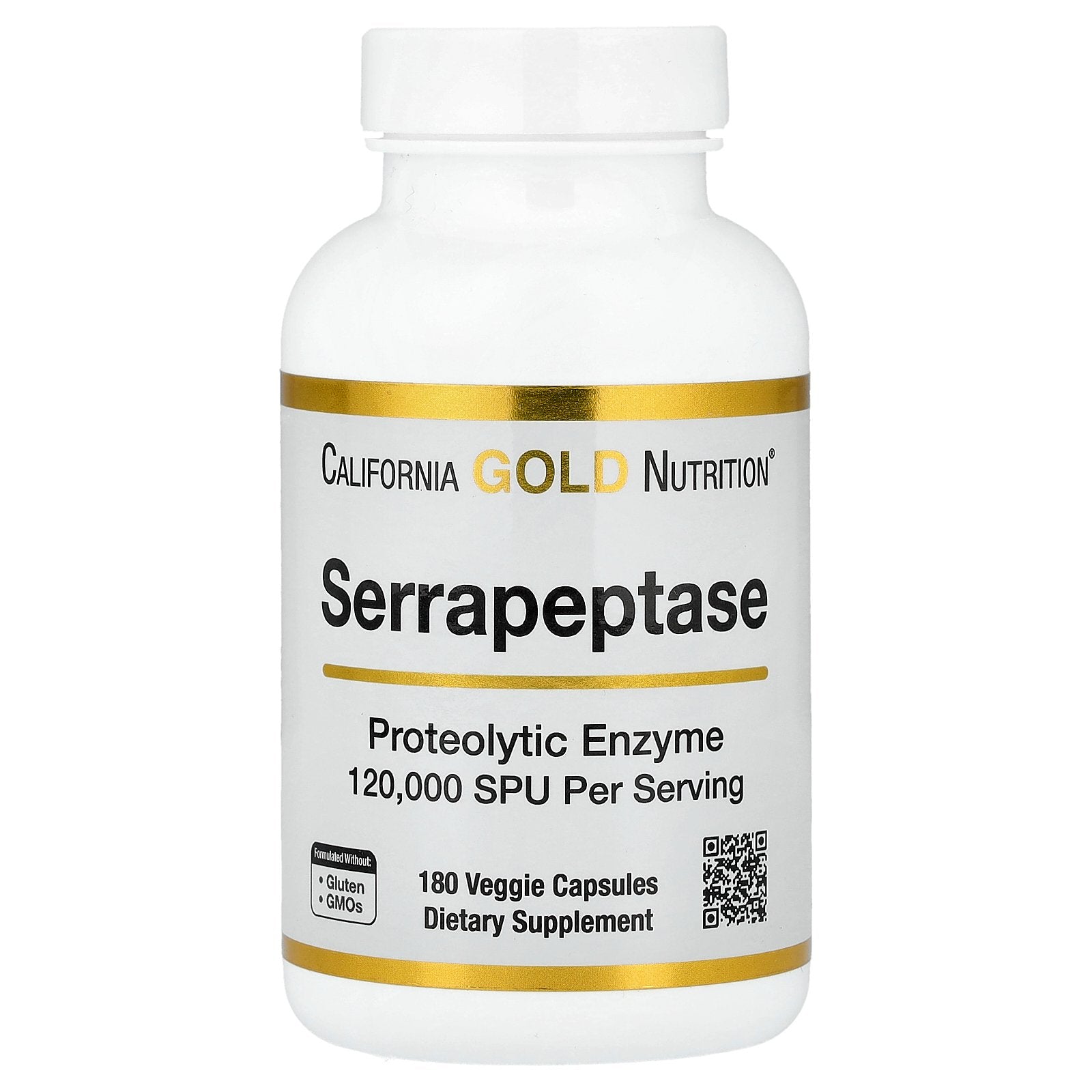 California Gold Nutrition, Serrapeptase, Proteolytic Enzyme, 120,000 SPUs, 180 Veggie Capsules