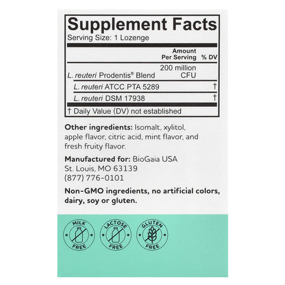 BioGaia, Prodentis Kids®, Probiotic Lozenges, Apple, 200 Million CFU, 30 Lozenges