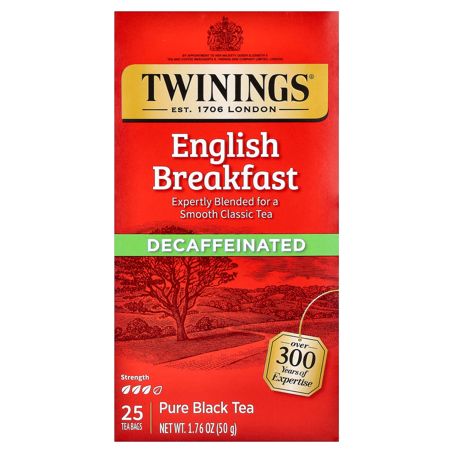 Twinings, Pure Black Tea, English Breakfast, Decaffeinated, 25 Tea Bags, 1.76 oz (50 g)